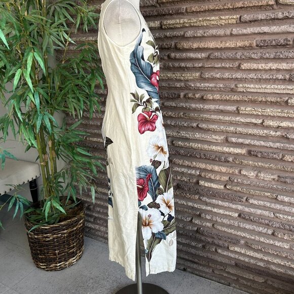 Iolani Vintage Cream Floral Hawaiian Sleeveless Maxi Dress - Picture 7 of 12